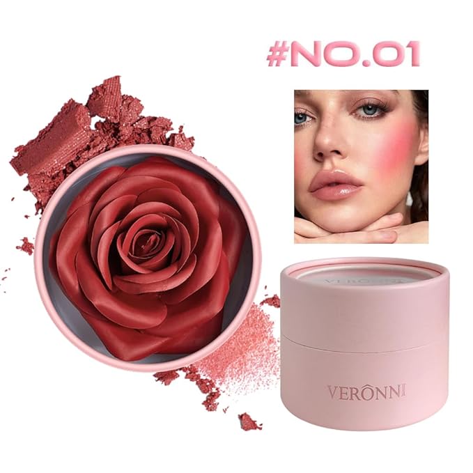 3D Matte Blusher, Rose Makeup Flower Petal Blush for Cheeks, Natural Glowing Redness Long Lasting Buildable Color, Contouring and Brightening, Makeup Powder blush as Festival Gifts(#01)