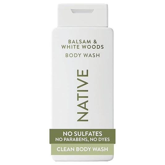 Native Body Wash Contains Naturally Derived Ingredients | For Women & Men, Sulfate, Paraben, & Dye Free Leaving Skin Soft and Hydrated | Balsam & White Woods 18 oz