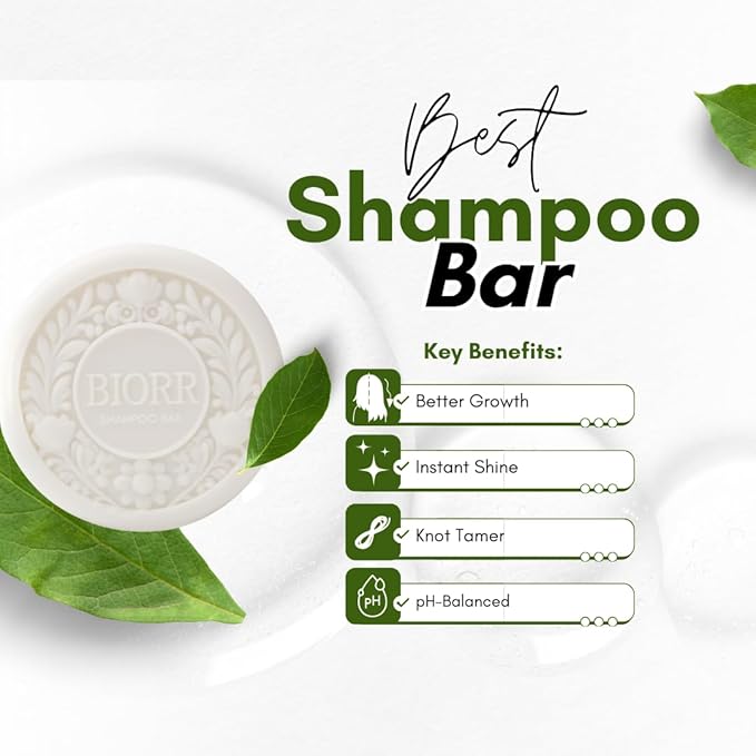 BIORR Rice Water Shampoo Bar for Hair Growth | 3.5 oz | 60+ Washes | Strengthen & Repair Damaged Hair | Sulfate-Free, Vegan, pH-Balanced | Fresh Citrus Scent
