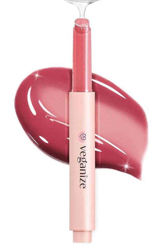 self beauty Veganize Collagen Lip Glass Balm - Hydrating Lip w/Hyaluronic Acid - Vegan Korean Lip Balm Moisturizing Lip Care – Lip Gloss Repair for Dry Cracked Lips 0.06 oz (#8 Dried Rose)