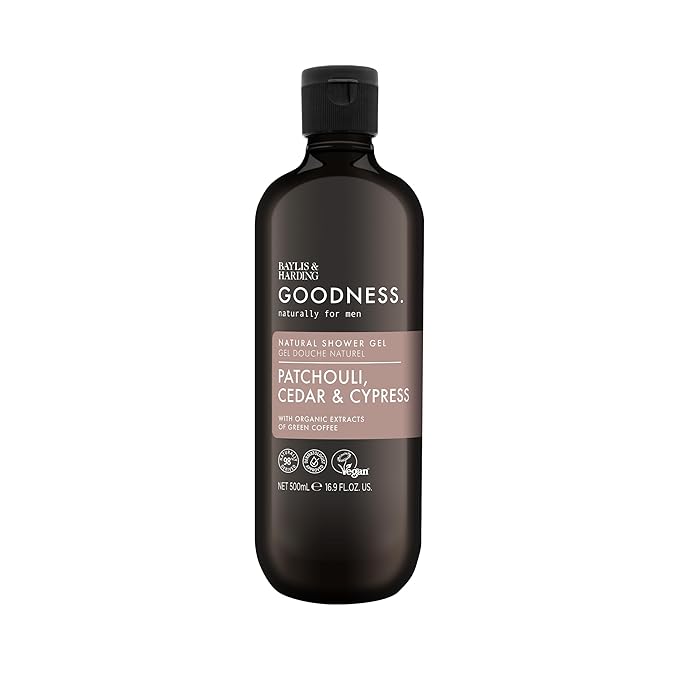 Baylis & Harding Goodness Men's Patchouli, Cedar & Cypress Natural Body Wash, 16.9 fl. oz (Pack of 3) - Biodegradable Formula - Vegan Friendly