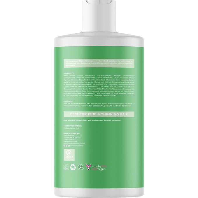 Woodsy Biotin Shampoo for Thinning Hair - Volumizing Shampoo for Fine Hair with B Vitamins Rosemary Bergamot Spruce & Tea Tree Oils - Paraben Silicone and Sulfate Free Vegan Formula (16 Fl Oz)