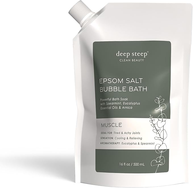Deep Steep Epsom Salt Bubble Bath, Muscle, 16 oz – Spa Soak with Epsom Salt, Arnica, Ashwagandha & Essential Oils – Vegan, Clean Beauty, Muscle Recovery & Joint Support