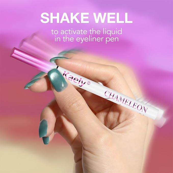 Kaely Chameleon Liquid Eyeliner, Glitter Metallic Chrome Eyeliner Liquid, Multichrome Eye Liner Waterproof Smudge Proof, High-Pigmented Makeup Looks, Quick-Drying, Cruelty-free, 04 Purple