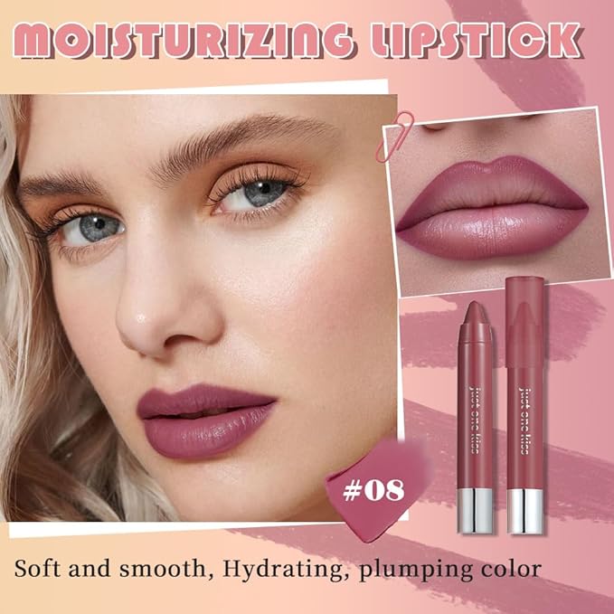 Wine Red Hydrating Cream Lipstick Lip Crayon for Women, Moisturizing Lipstick Long-lasting Waterproof, Retractable Lips Crayon Liner Goes on Smoothly, Tinted Lip Balm + Lips Color in One, 08#