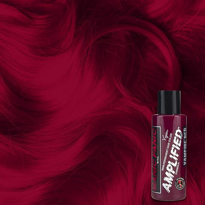 MANIC PANIC Vampire Red Amplified Semi-Permanent Hair Dye - Deep Blood Red Shade Can Give Burgundy Tones to Unbleached Hair - Works on Dark & Light Shades - Vegan, PPD & Ammonia Free (4oz)