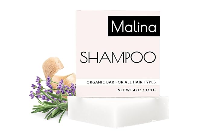 Malina™ Organic Shampoo Bar | Coconut & Castor Oil | Pure Essential Oils | Sulfate-Free | Handmade | Vegan | No Synthetic Fragrance | Cruelty-Free | Certified Organic Ingredients