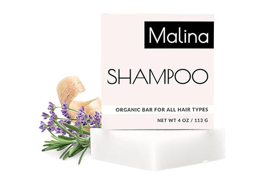 Malina™ Organic Shampoo Bar | Coconut & Castor Oil | Pure Essential Oils | Sulfate-Free | Handmade | Vegan | No Synthetic Fragrance | Cruelty-Free | Certified Organic Ingredients
