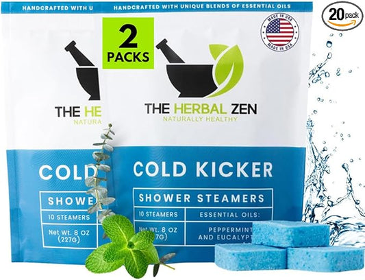 Cold Kicker Shower Steamers Aromatherapy for Relief - USA Made - Peppermint & Eucalyptus Shower Bomb Tablets – Valentines Day Gift for Her and Him – Soothing Natural Essential Oils (20 Pack)