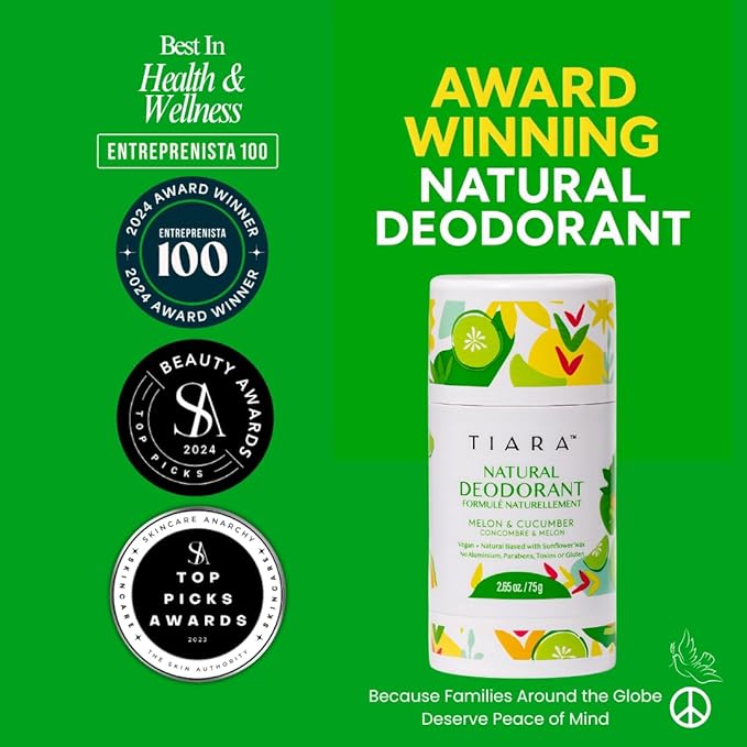 TIARA All Natural Deodorant for Women & Men - Aluminum Free Deodorant, Safe for Kids & Whole Body Use - Paraben & Chemical Free, Vegan, Non-Toxic and Gluten Free. Travel Size (Melon & Cucumber)