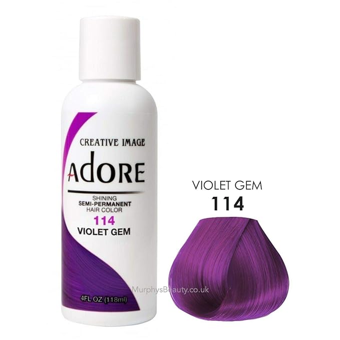 Adore Semi Permanent Hair Color (114 Violet Gem) | Vegan & Cruelty-Free Purple Hair Dye | No Ammonia, No Peroxide, No Alcohol | 4 Fl Oz