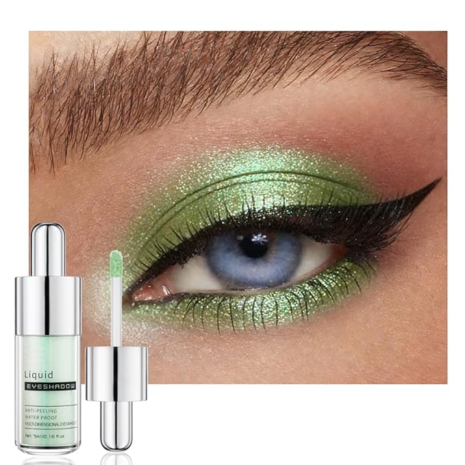 Aqua Green Chameleon Shimmer Liquid Eyeshadow, Longwear Waterproof Lightweight Eye Shadow Cream, Buildable Blendable Eye Makeup,Vegan Cruelty-Free Paraben-Free for Older Women Stage makeup 08#