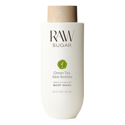 RAW SUGAR Green Tea Aloe Soother Gentle & Hydrating Body Wash, 20 Fl Oz (Pack of 1), Gentle & Soothing Bath & Shower Gel, Sensitive Skin-Friendly, Vegan, Formulated without SLS/SLES & Parabens