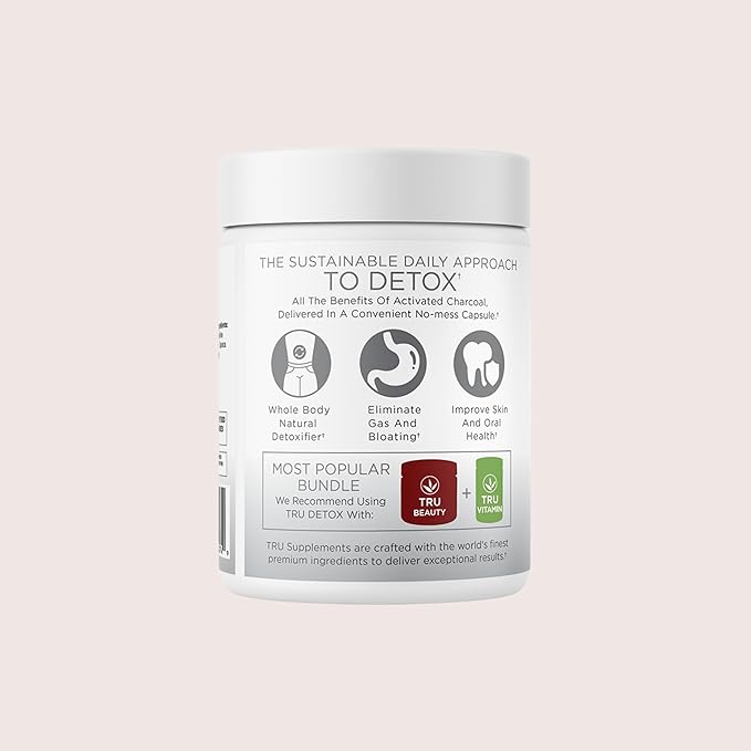 TRU Supplements Detox Cleanse Capsules with Activated Charcoal, Whole Body Cleanse for Bloating Relief & Clear Skin, Vegan-Friendly Natural Detox Support, 60 Servings