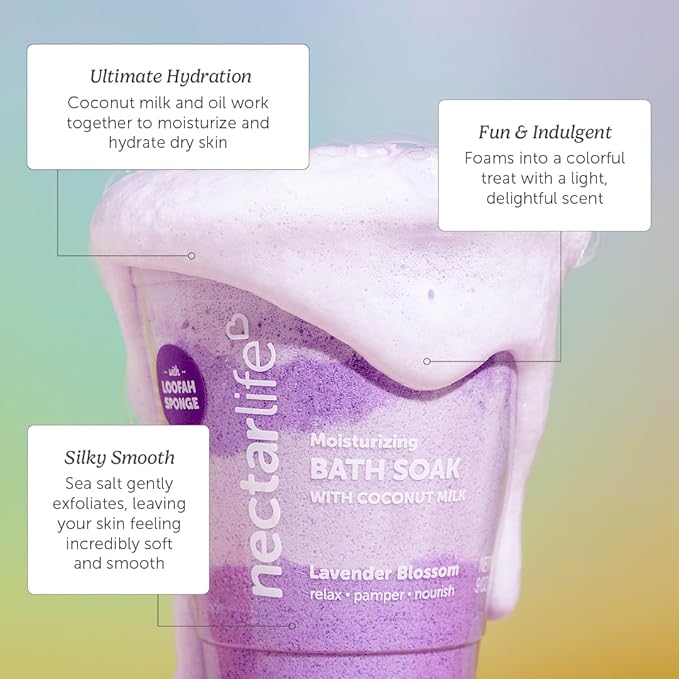 Bath Soak, Salt Bath, Bubble Bath, Natural Detox Foaming Body Soak, Foot Soak, Vegan Body Skin Care, 9 oz. (Lavender)