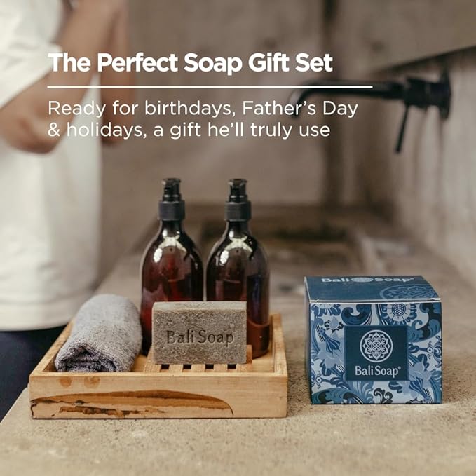 Bali Soap Natural Soap Bar Masculine Collection Handmade in Bali Cold Process, Men’s Gift Set with Natural Oils, Vegan, Wood and Spice Scents, 6-Pack