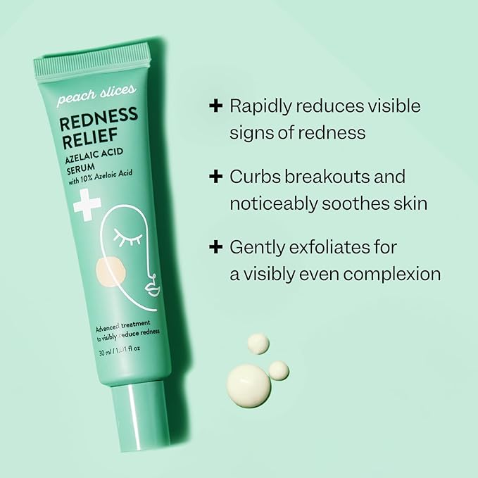 Peach Slices - Redness Relief 10% Azelaic Acid Serum (1.01 oz) - Advanced Skincare - Includes Panthenol, Cica, Algae - Vegan, Cruelty-Free, Korean Skincare & Beauty