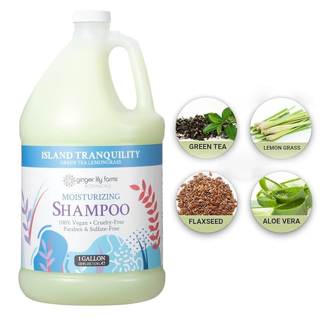 Ginger Lily Farms Botanicals Moisturizing Shampoo for All Hair Types, Island Tranquility, 100% Vegan & Cruelty-Free, Green Tea Lemongrass Scent, 1 Gallon Refill (Pack of 4)