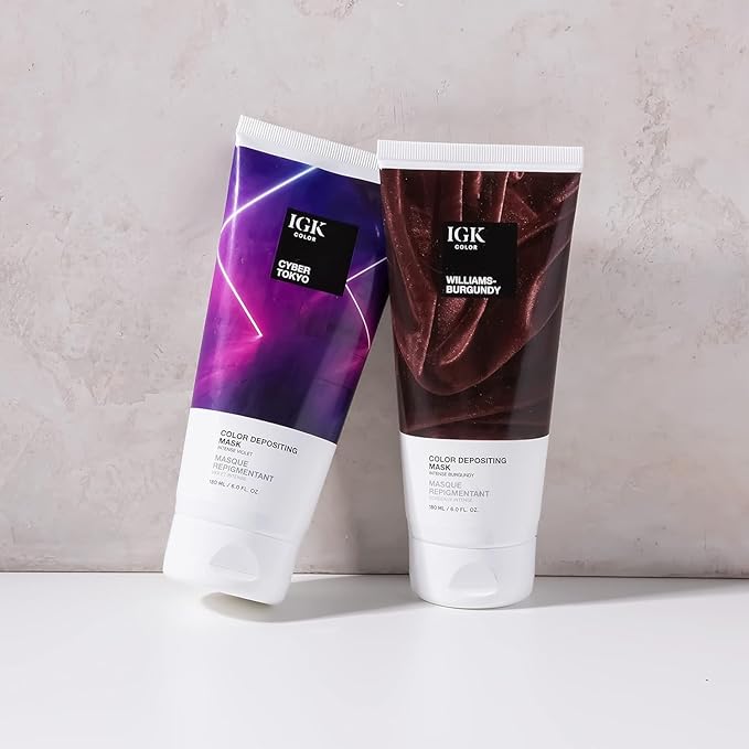 IGK Hair Gloss Toner & Depositing Mask + At-Home Color Tool Set | Williams Burgundy Intense Burgundy | Semi-Permanent Shine + Tone | Salon-Quality Application
