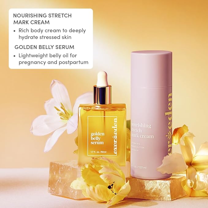 Evereden Mama Must-Have DUO - Golden Belly Stretch Mark Oil & Stretch Mark Cream - Dermatologist-Developed Clean & Vegan Maternity Skin Care for Stretch Mark Reduction & Skin Hydration
