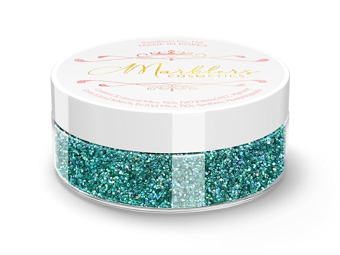 MARBLERS Holographic Face & Body Glitter [Holo Teal] 0.18oz (5g) | Fine | Non-Toxic | Vegan | Cruelty-Free | Festival, Rave & Party Makeup | Eye, Hair, Nail Polish, Eyeshadow | Nail Art | Gel Nail
