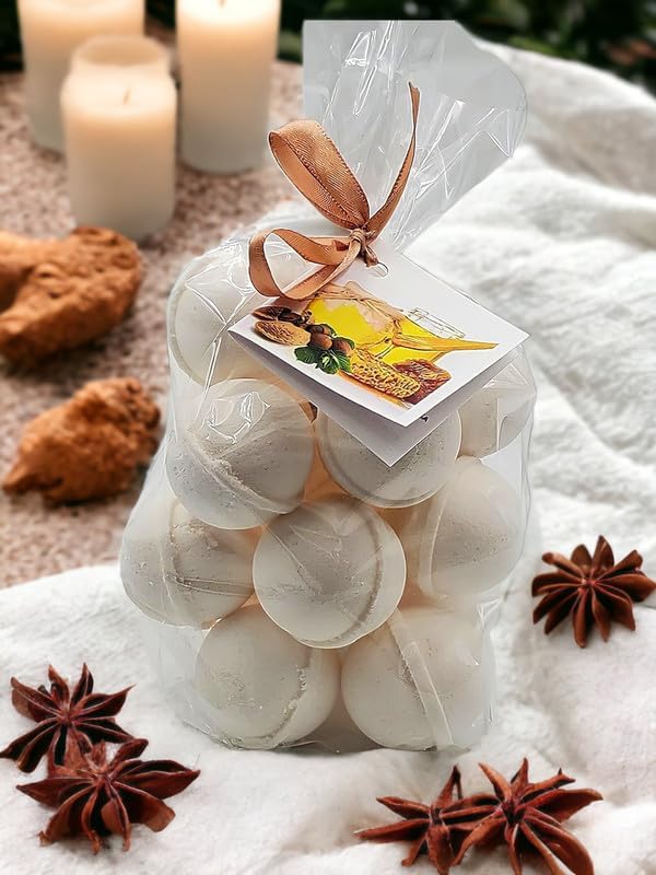 Bath Bombs Set of 14 Bombs 1 oz/ea, USA Handmade Bath Fizzies, Shea & Coco Butter | Moisturizing | Birthday Gift Idea for Her/Him | Natural Ingredients Vegan & Cruelty Free - Honey Almond