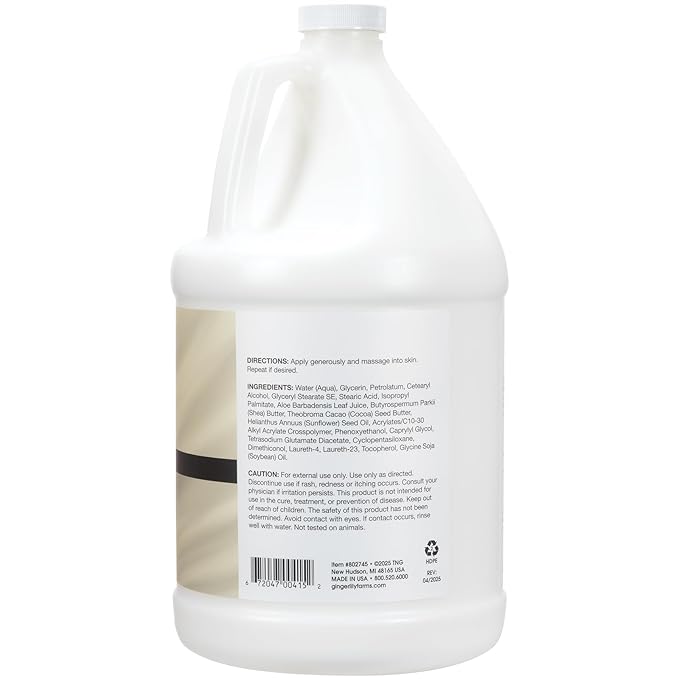 Ginger Lily Farms Botanicals Shea Indulgence 24H Deep Hydration Body Lotion, 100% Vegan & Cruelty-Free, Fragrance-Free, 1 Gallon (128 fl oz) Refill