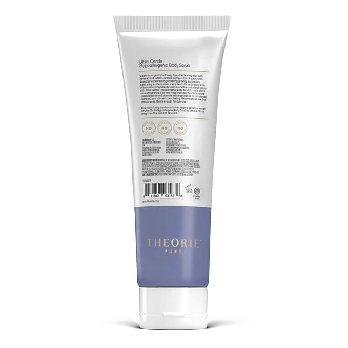 THEORIE Pure Face and Body Scrub- Hypoallergenic, Aloe Based & Vegan- Fragrance, Sulfate, Irritant, Paraben & Allergen FREE, Ultra Gentle Cleansing Exfoliant for Sensitive Skin, 8 Fl.Oz Tube / 237 mL
