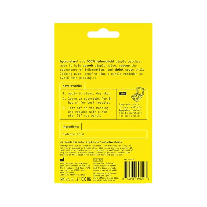 Starface Hydro-Star Yellow Pimple Patches BIG PACK, Hydrocolloid, Clinically Proven Spot Shrinking in 6 Hours, Absorb Fluid and Reduce Redness, Vegan and Cruelty-Free Skincare (96 Count)