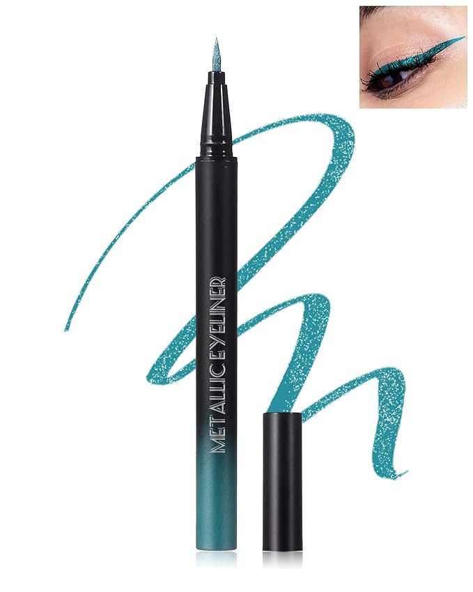 Metallic Shimmer Liquid Eyeliner, Green Glitter Eyeliner Waterproof Long-Lasting, Quick-Drying Colored Eye Liner, Ultra-Fine Tip & Smooth Application, High Pigmented Smudge-Proof Delineador De Ojos-08