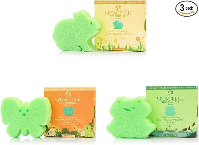 Spongelle Eco Collection Animals Kids Buffer Assorted Pack Body Scrubber | Bath & Shower Loofah for Kids | Biodegradable, Cruelty-Free, Vegan, Dermatologist-Tested, Made in USA