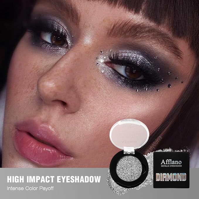Silver Glitter Eyeshadow Single, High Impact Gray Silver Sparkle Eyeshadow for Smokey Eyes, Blendable Pigmented Long Lasting Metallic Eye Shadow, Shiny Minerals Pressed Powder Eye Glitter, Vegan #11H