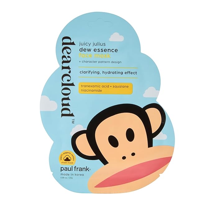 dearcloud Paul Frank Juicy Julius Dew Essence Face Mask, Korean Sheet Mask - Tranexamic Acid, Niacinamide & Squalane (3 Count)
