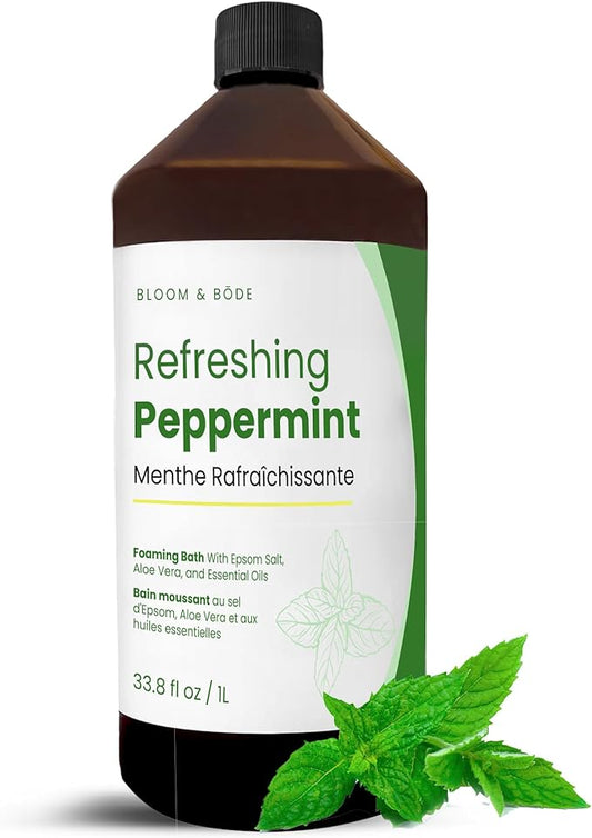 Luxury Foaming Bath - Natural Scented Bubble Bath - with Essential Oils and Epsom Salt - Refreshing Peppermint Scent, 33.8 fl oz / 1L