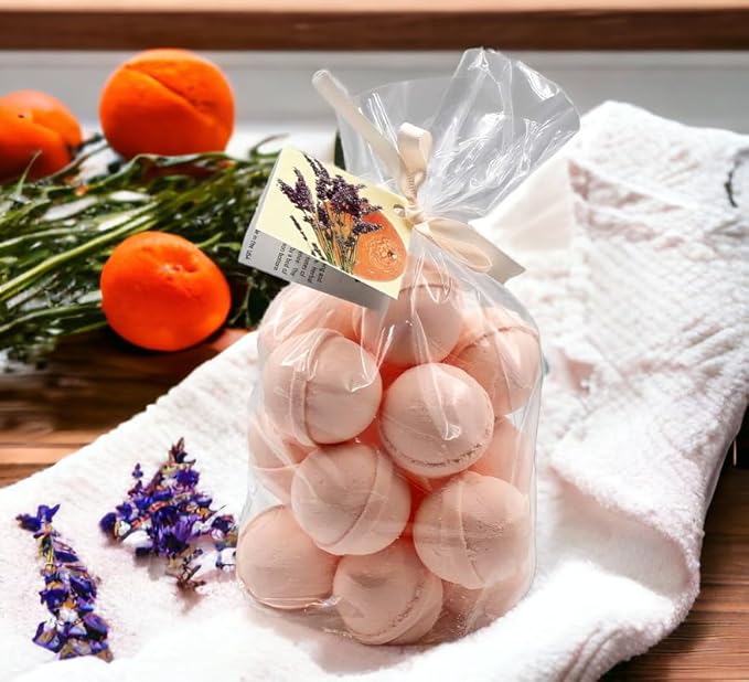 Bath Bombs 14 Set 1 oz/ea, Natural and Organic, USA Handmade | Aromatic Bath Fizzies, Stress Relief | Nourishing, Shea & Coco Butter | Gift Idea | Vegan & Cruelty-Free - Clementine Lavender