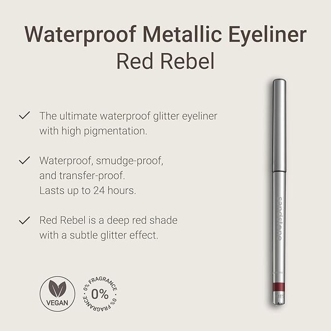 Sandstone Scandinavia Hypoallergenic Waterproof Metallic Eyeliner Pencil – Red – Fragrance-Free, Vegan – Smudge-Proof Eye Liner for Sensitive Eyes