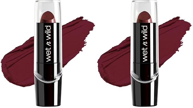 wet n wild Silk Finish Lipstick,Hydrating Rich Buildable Lip Color,Formulated with Vitamins A,E,& Macadamia for Ultimate Hydration,Cruelty-Free & Vegan - Dark Wine,(Pack of 2)