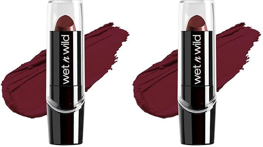 wet n wild Silk Finish Lipstick,Hydrating Rich Buildable Lip Color,Formulated with Vitamins A,E,& Macadamia for Ultimate Hydration,Cruelty-Free & Vegan - Dark Wine,(Pack of 2)