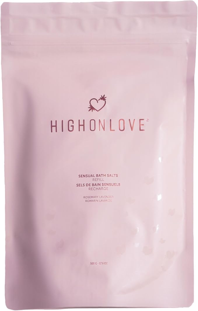 High On Love Bath Salts Refill - Pink Himalayan & Epsom Salt Blend with Soothing Vitamin E & Premium Hemp Seed Oil - Real Dried Rose, Lavender and Rosemary Inclusions (Rosemary Lavender)