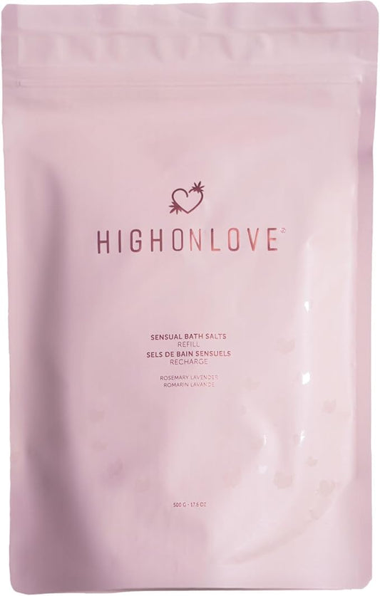 High On Love Bath Salts Refill - Pink Himalayan & Epsom Salt Blend with Soothing Vitamin E & Premium Hemp Seed Oil - Real Dried Rose, Lavender and Rosemary Inclusions (Rosemary Lavender)