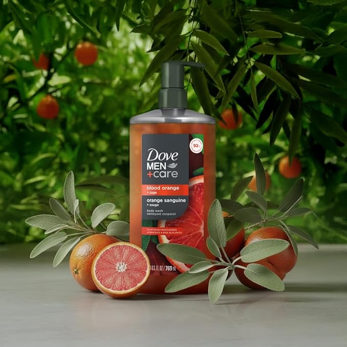 DOVE MEN + CARE Body Wash Blood Orange to Rebuild Skin in the Shower with Plant-Based Cleansers and Moisturizers 26 fl oz