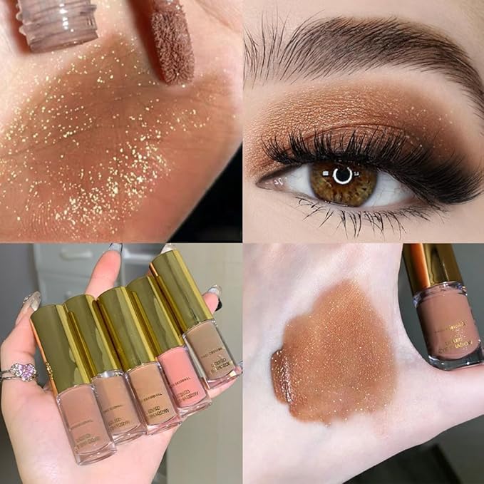 Brown Shimmer Liquid Metallic Eyeshadow, Longwear Eye Makeup For Older Women, Buildable Highly Pigmented & Blendable Eye Shadow Cream in Shimmer Finishes, Vegan & Cruelty-Free, (03#Brown)