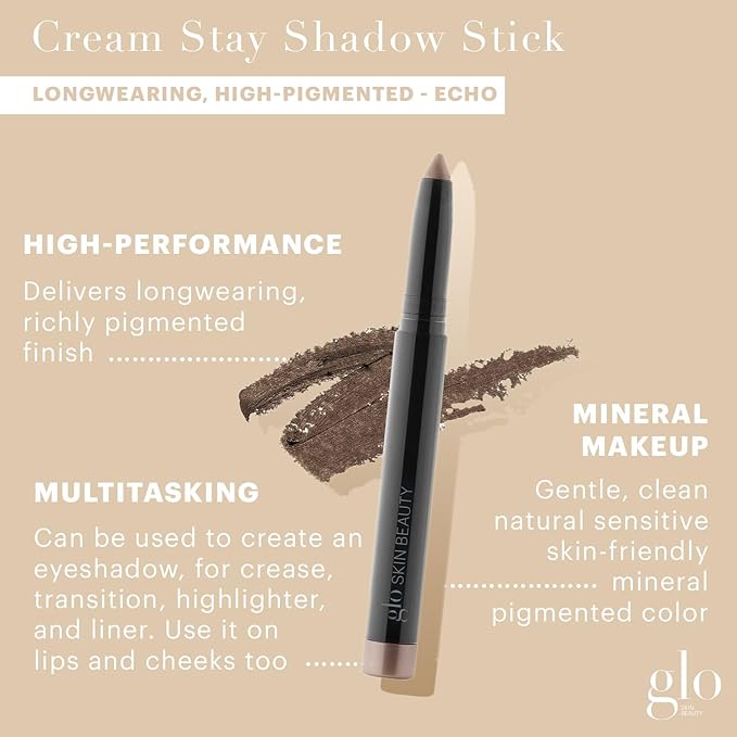 Glo Skin Beauty Cream Stay Shadow Stick (Echo) - Multi-Purpose Eyeshadow Mineral Makeup Can Also Be Used as Liner on Lips or Cheeks, 12-Hours of Wear