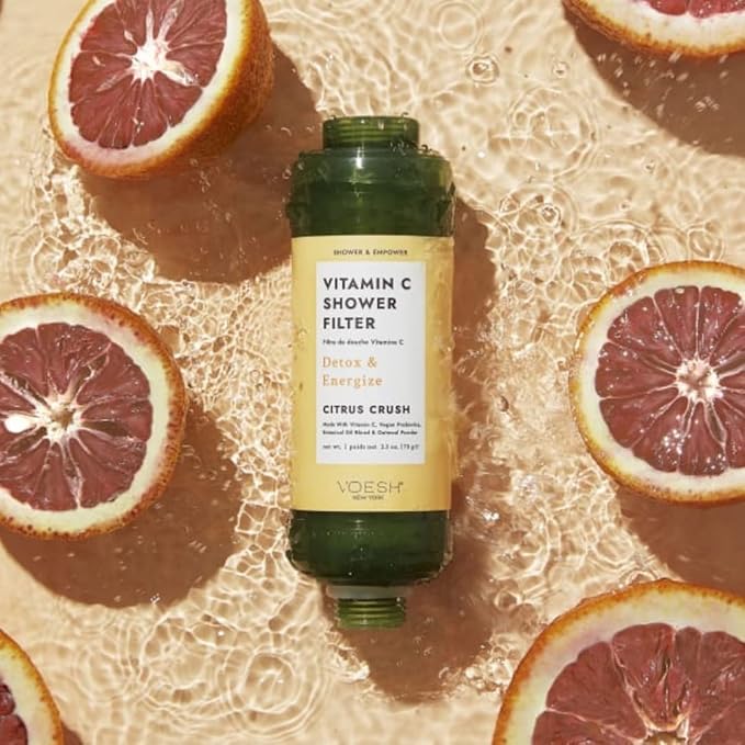 VOESH Shower & Empower Duo, Vitamin C Shower Filter, Exfoliating Sugar Scrub, Body Wash, Clean Shower Care Set, Vegan Skincare, Spa Gift, Clean Beauty