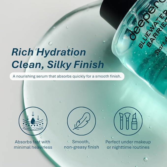 DEEPERCENT Bluewater Marine Barrier PDRN Serum – Dewy Skin Deep Hydration Long Lasting Moisture Hyaluronic Acid Niacinamide Fast Absorbing Healthy Barrier Fragrance Free Korean Skincare (1.52 fl oz)