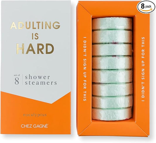 Aromatherapy Shower Steamers - Adulting is Hard - Eucalyptus, Set of 8 - Vegan, Cruelty-Free, Made in USA - Paraben, Sulfate & Phthalate-Free - Young Adult + Adulting Gift, Graduation Gift