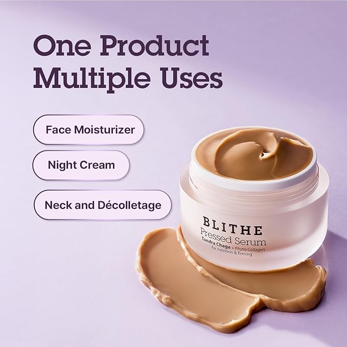 BLITHE Pressed Serum Tundra Chaga | Korean Moisturizer | Anti Aging Cream & Skin Tightening Cream for Face | Formula for an Instant Face Lift, 1.68 fl oz