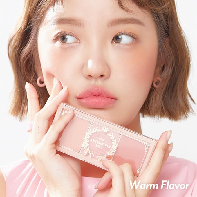 I'M MEME Blusher Palette - Afternoon Tea_Warm FLavor | Soft Pink, Peach, Lavender, 3 Shades Palette, Matte Powder, Face & Cheeks, For All Skin Tones, Powdery Finish, Lightweight Formula, 0.4 Oz