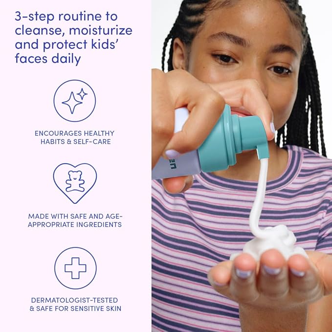 Evereden Daily 1-2-3 Routine: Clean, Vegan Skin Care Set for Kids, Hydrating, Non-Toxic Skincare Set with Multi-Vitamin Fragrance-Free Face Wash & Fragrance-Free Face Cream & SPF 30 Mineral Sunscreen