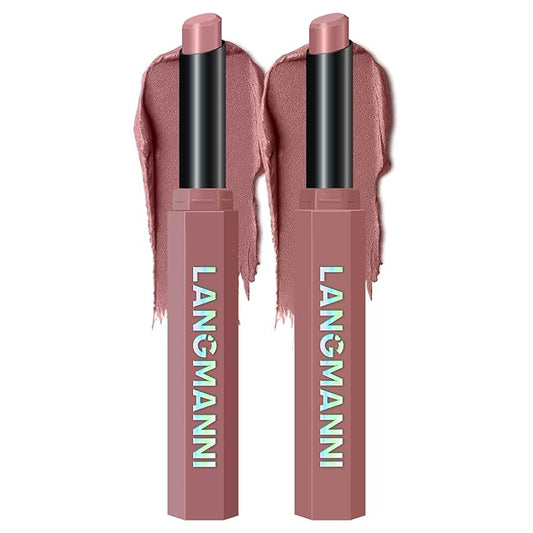 Jolilab 2Pcs Velvet Matte Lipstick Nude Matte Soft Dark Color Stick High Pigmented Long-Lasting Waterproof Lip Stick Lip Balm Beauty Cosmetics Gift for Women(#01+02)